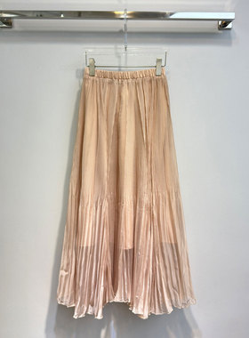 0MB.欧洲站新品高腰宽松压轴网纱不规则半身裙垂感松紧腰大摆裙女