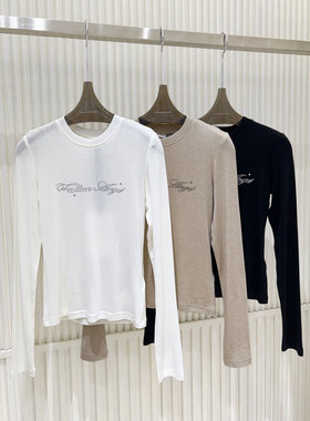 0MB.欧洲站新品JIYOOSOONG辣妹风母烫钻弹力t恤修身半高领打底衫