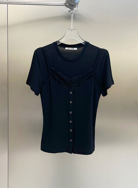 0MB.欧洲站新品FANLEONA圆领减龄短袖上衣百搭吊带叠穿拼接T恤女