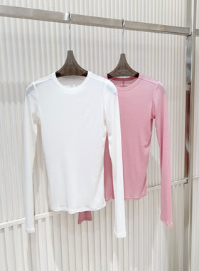 0MB.欧洲站新品JIYOOSOONG羊毛天丝气质轻薄上衣圆领修身显瘦T恤