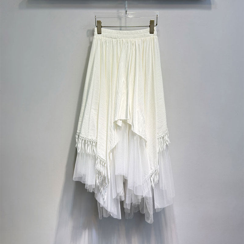 0MB.欧洲站新品高腰褶皱宽松大摆伞裙不规则网纱流苏百搭半身裙女,女装/女士精品,半身裙,淘宝优惠券,粉丝福利购,淘宝优惠卷