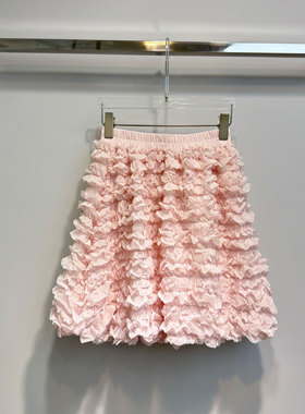 0MB.欧洲站新品设计感层次花瓣网纱短裙高腰显瘦百搭松紧腰半身裙