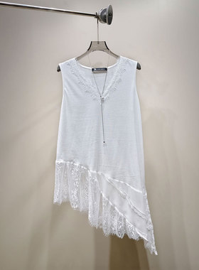 0MB.欧洲站新品HELMCH深圳南油不规则无袖上衣时尚百搭中长上衣女