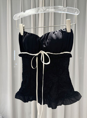 0MB.欧洲站新品深圳南油蕾丝刺绣收腰抹胸上衣性感露肩外穿背心女