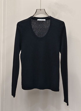 0MB.欧洲站新品HELMCH修身简约羊毛衫U领百搭针织套头打底上衣女