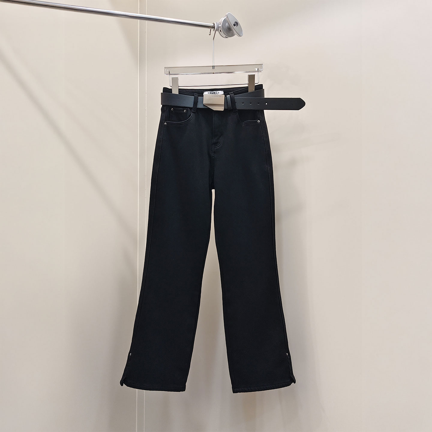 0MB.欧洲站新品HELMCH英伦风弹力直筒宽松九分长裤高腰加绒牛仔裤