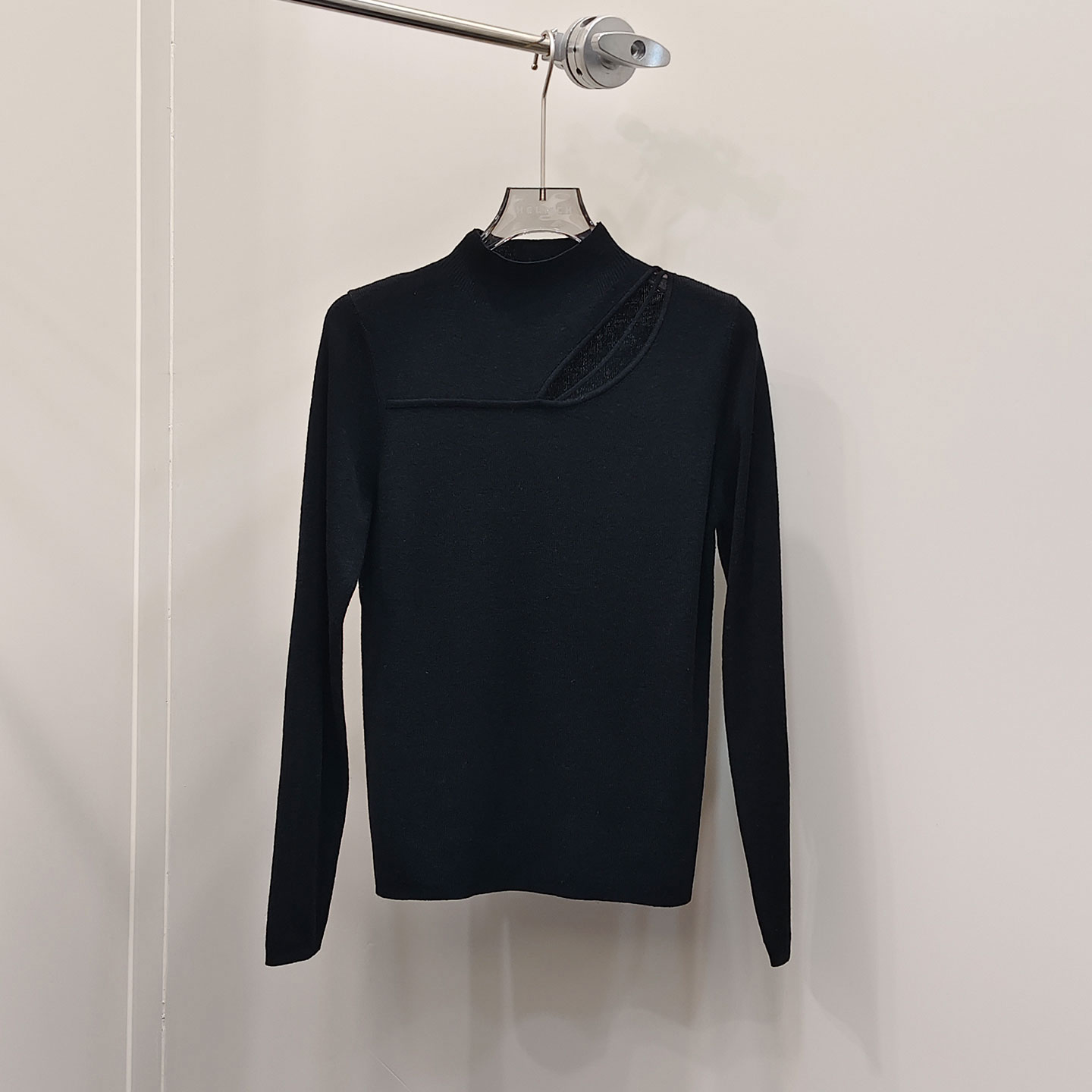 0MB.欧洲站新品HELMCH辣妹半高领镂空打底衫弹力修锁骨针织上衣女