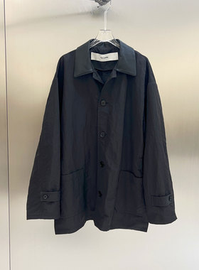 0MB.欧洲站新品FANLEONA色POLO领大口袋形夹克衫中长工装风衣外套