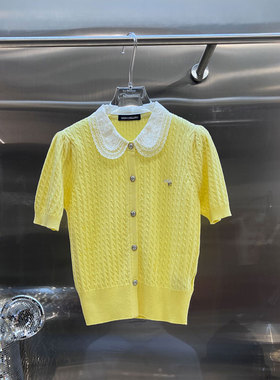 0MB.欧洲站新品重工蕾丝娃娃领针织衫蕾丝花边设计减龄短袖上衣女