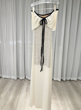 0MB.欧洲站新品深圳南油收腰显瘦气质长裙设计感一字肩抹胸连衣裙