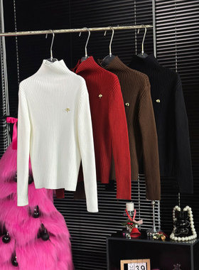 0MB.欧洲站新品深圳南油堆堆领长袖百搭坑条T恤百搭款打底针织衫