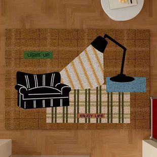 中古风台灯沙发入户门丝圈地垫室内客厅玄关入户铺垫高级耐脏居家