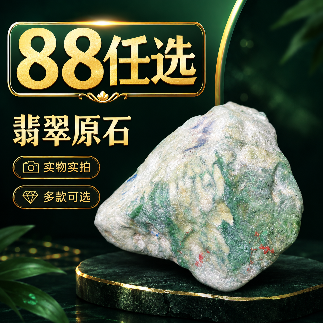 【88任选】天然A货缅甸翡翠原石玉石毛料莫西沙吊坠手镯料开窗料