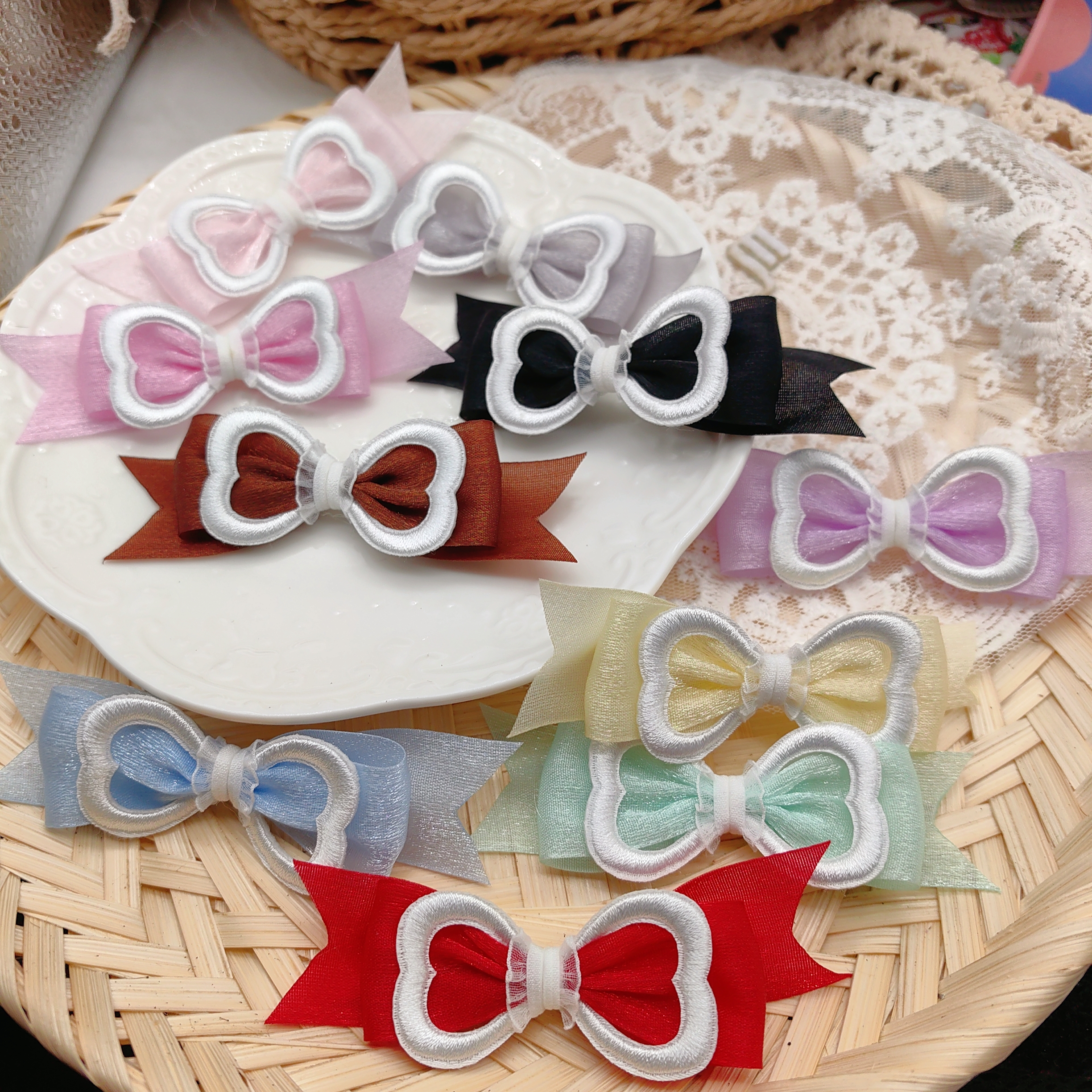 爱买就淘婵翼纱丝带镂空元素清新蝴蝶结宠物发夹diy发饰儿童材料