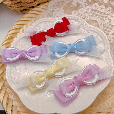 爱买就淘婵翼纱丝带清新蝴蝶结刺绣贴片宠物发夹diy发饰儿童材料