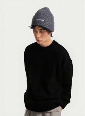 HALCYON DAYS简约风黑色圆领毛衣男士宽松百搭长袖针织衫高级感