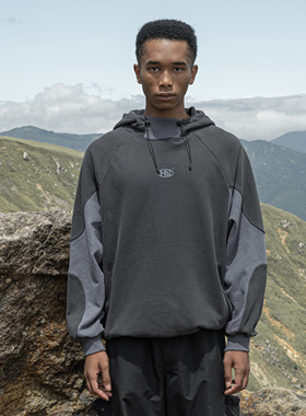 Halcyon 山系户外撞色拼接抓绒连帽卫衣男女重磅复古套头连帽衫