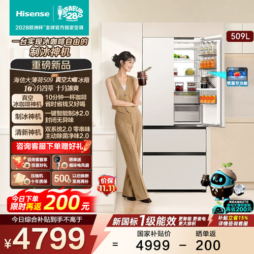 海信大薄荷509Pro[真空大咖]法式多门家用冰箱超薄嵌入式自动制冰