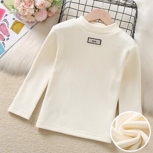 女童加绒半高领打底衫秋冬款儿童黑色保暖上衣中大童内搭长袖T恤