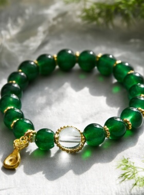 轻奢绿珠如意勺手链中式ins森系