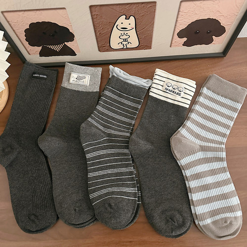 刺绣拼接蝴蝶结条纹精梳棉袜子女秋冬季学院风时尚ins潮中筒春款