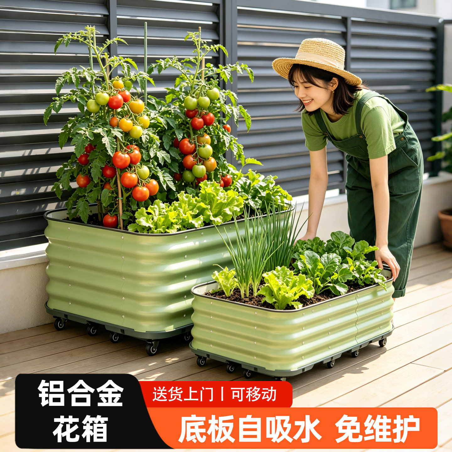 种菜专用箱花箱铝合金金属种植箱一米菜园花盆户外庭院花园阳台