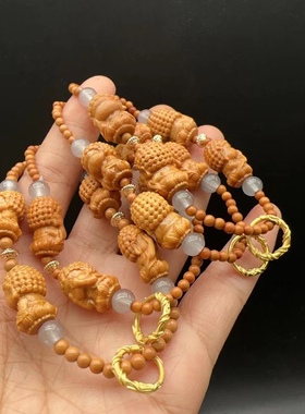 檀香木四不佛搭配橄榄核圆珠3MM文玩手链手串