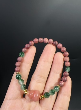 6MM血柏木搭配粉葫芦菩提手链新中式设计国风跳色设计高级感手串