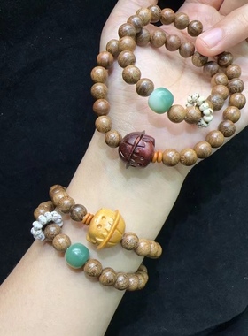 8MM金丝檀木搭配檀木小丸子头双圈手链手串