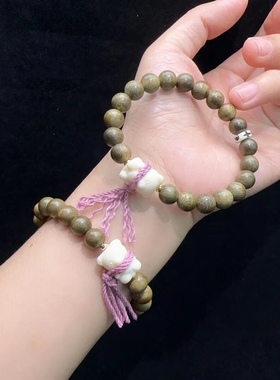 8MM加里曼丹沉香木搭配象牙果小熊手链手串