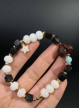 方块黑檀木搭配算盘珠菩提根屁桃女手链手串女百搭小众手饰