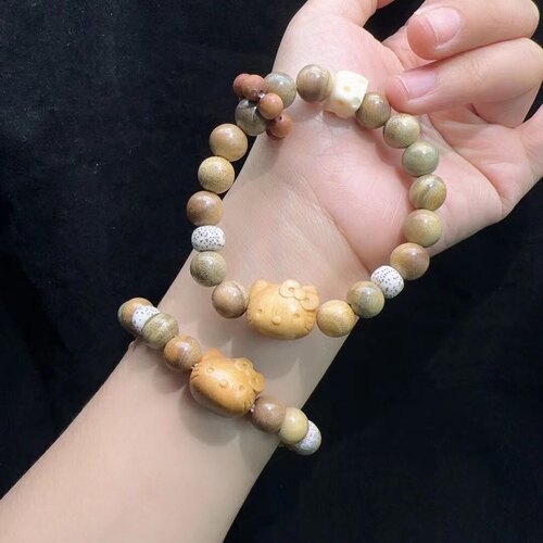 10MM绿檀木手链搭配檀香木kityy猫手链檀香木跑环手串