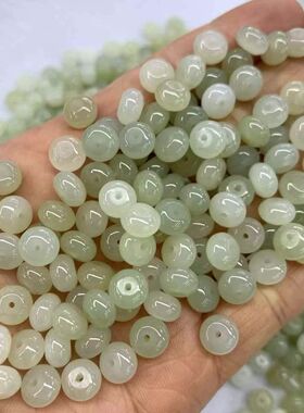 和田玉青海料算盘珠手串 男女款情侣手链 苹果珠浅绿色玉石手串
