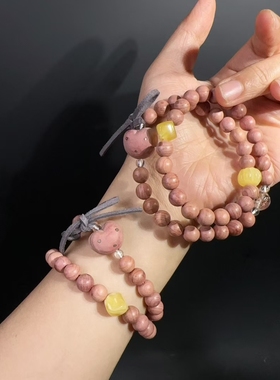 8MM血柏木搭配爱心双圈佛珠diy女生手链高油密手串文玩批发