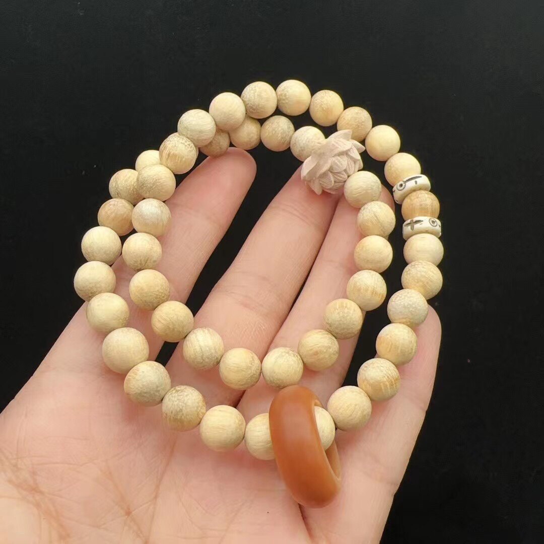 8mm奶香木搭配黄杨木莲花配件菩提根跑环手链手串盘玩
