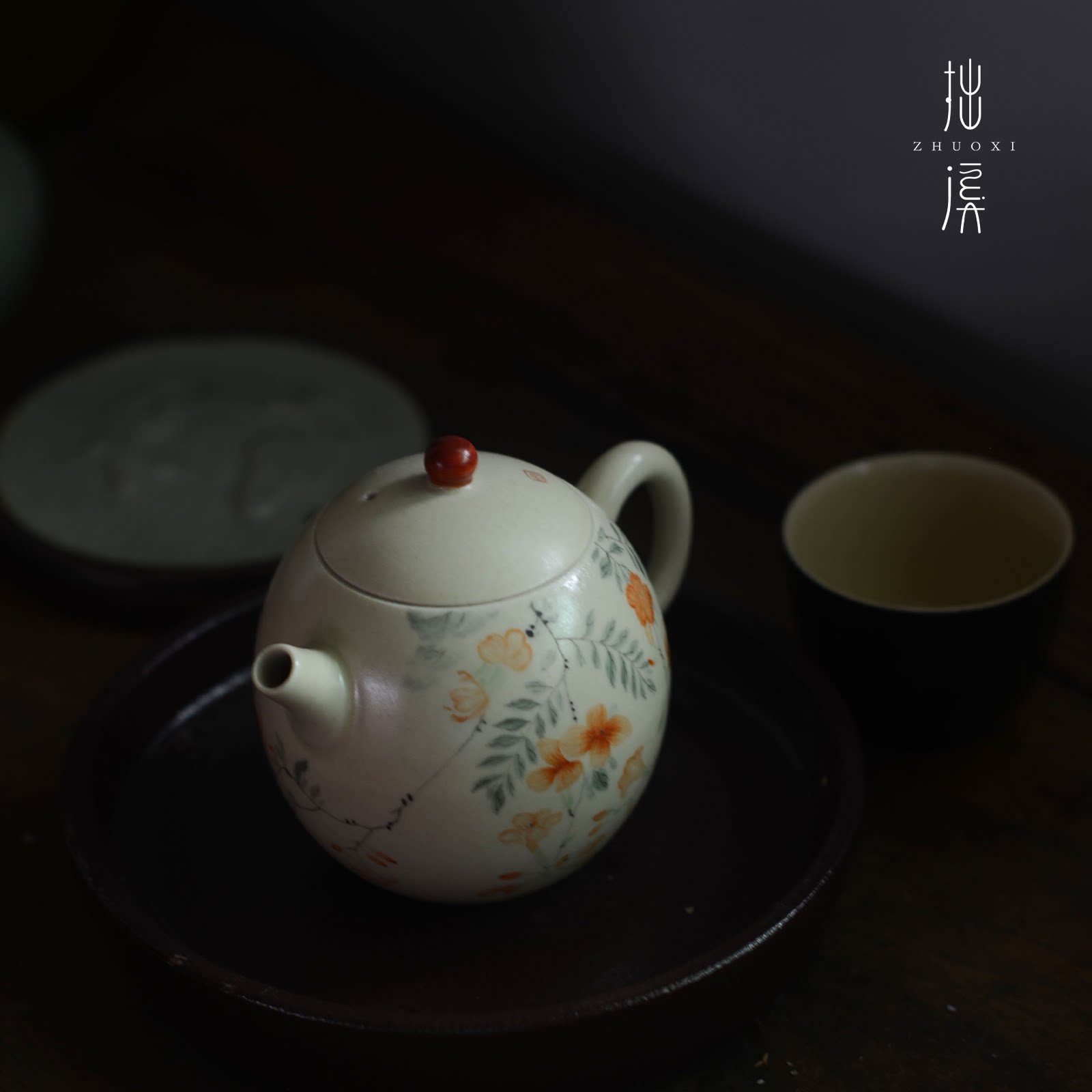 拙溪|小红帽凌霄花泡茶壶 景德镇釉上彩手绘功夫茶具 陶瓷茶具