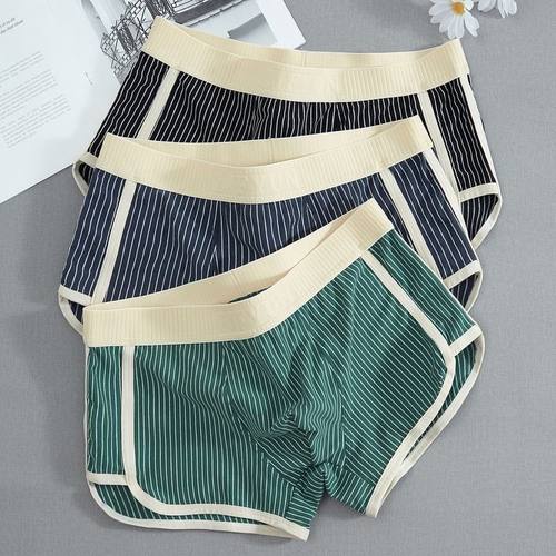 男士内裤纯棉透气条纹阿罗裤个性短内裤宽腰带中腰拉筒四角裤