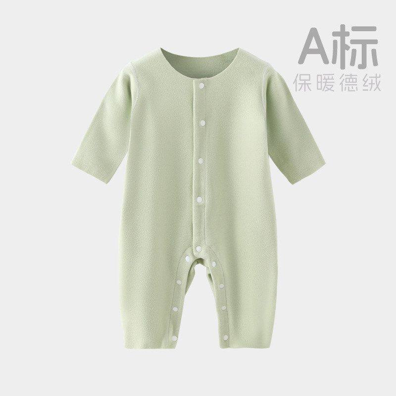 德绒婴儿连体衣长袖睡衣新生儿秋冬套装男女宝宝连体弹力无骨爬服