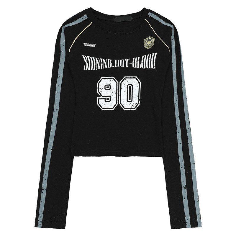 衣品男装美式复古长袖T恤女足球秋季blokette运动风球衣正肩辣妹