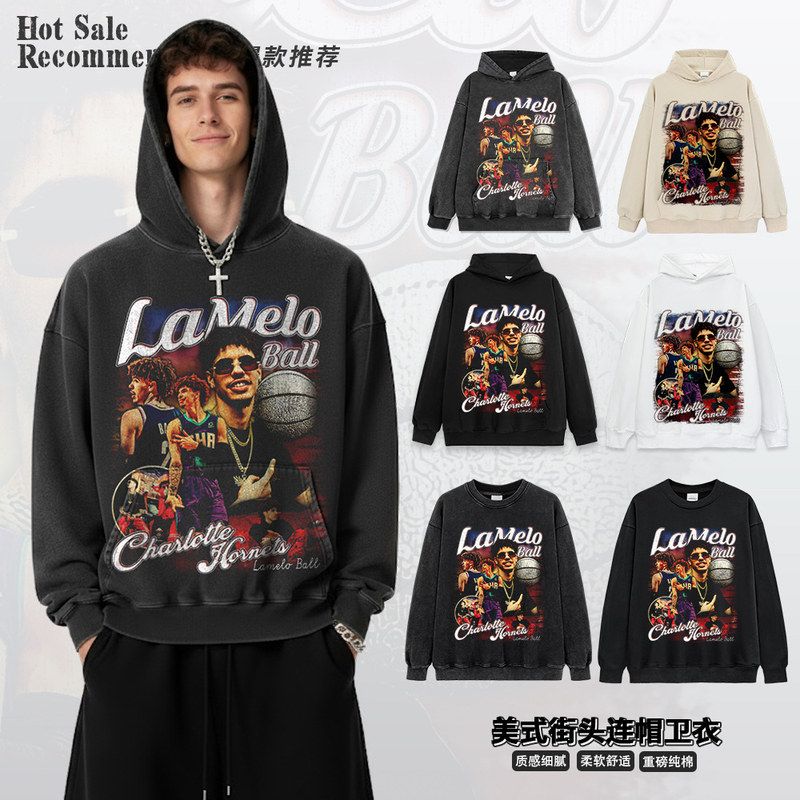 BC三球鲍尔LaMelo Ball美式复古印花短袖vintage纯棉小领口男t恤