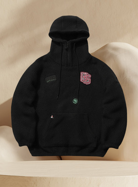 中国李宁少不入川外套春季新款情侣套头连帽摇粒绒卫衣AWBR003