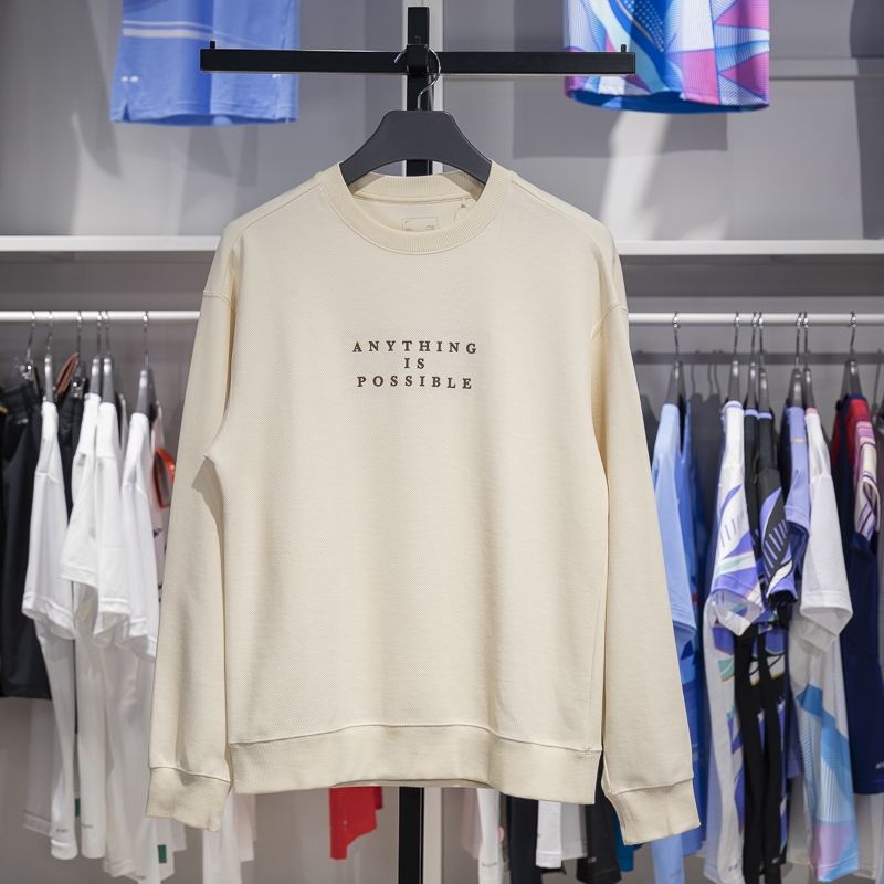 李宁正品新款男子潮流系列无帽圆领套头运动卫衣套头衫AWDT387-4