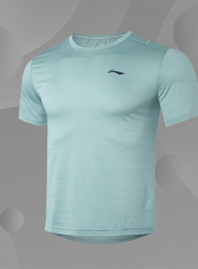 李宁男士新款跑步系列圆领透气针织运动短袖T恤ATSQ249