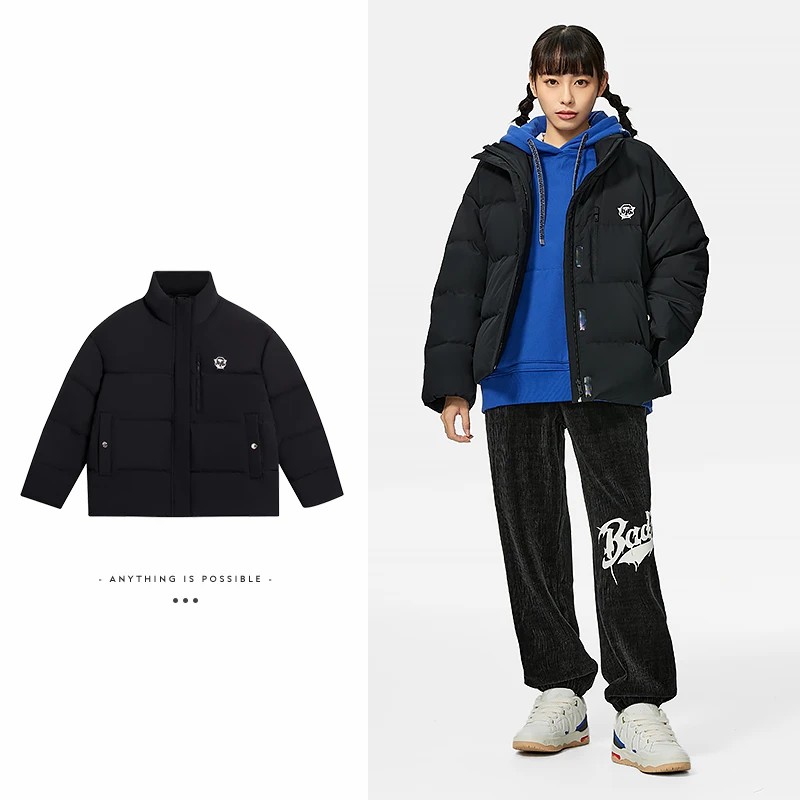 李宁正品新款反伍BADFIVE末路狂花女子宽松鸭绒短羽绒服AYMS130