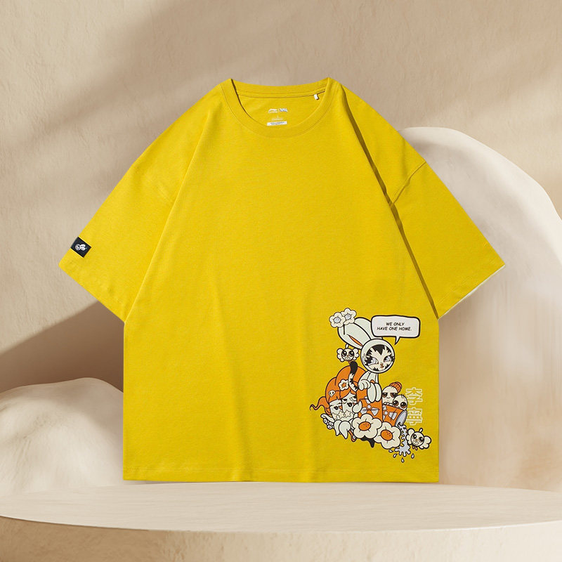 李宁正品新款女子运动时尚系列纯棉透气宽松休闲短袖T恤衫AHSRA78