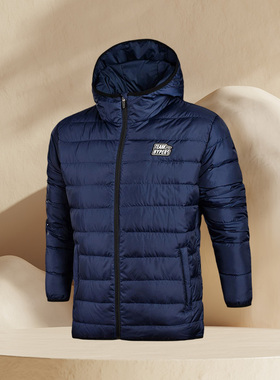 李宁男装冬季新款轻薄保暖防风连帽短羽绒服休闲外套AYMM077