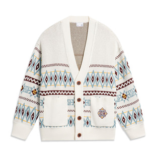 男子菱形拼色V领单排扣宽松针织衫 新款 AMBT249 李宁正品 Lining