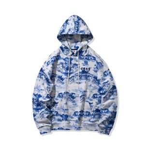 中国李宁青花瓷卫衣连帽男女中国风走秀款 外套AWDQ253 华晨宇同款