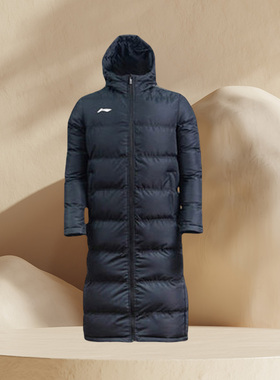 李宁棉服冬季男中长款过膝加厚保暖风外套连帽长款大衣AFMR463