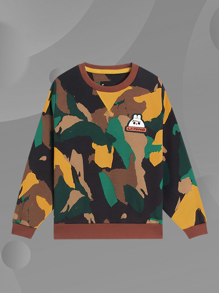Lining/李宁男童加绒套头无帽长袖迷彩透气运动休闲卫衣YWDS395